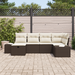 vidaXL 6 Piece Garden Set Brown Poly Rattan Modular Sofa