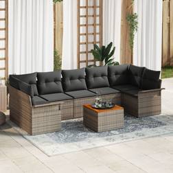 vidaXL 8 Piece Garden Set Grey Poly Rattan Acacia Modular Sofa