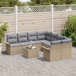 vidaXL 9 Piece Garden Sofa Beige Poly Rattan Outdoor Lounge Set