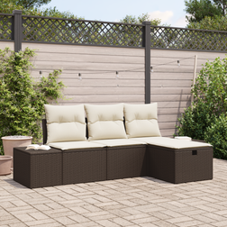 vidaXL 4 Piece Garden Set Brown Poly Rattan Modular Sofa
