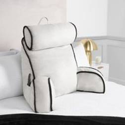 OHS Piped Edge Cuddle Cushion With Head Rest Complete Decoration Pillows White