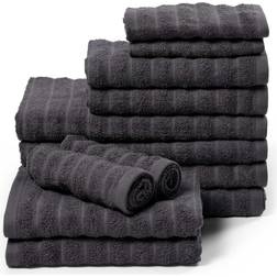 Borg Living Handdukpaket 12 St Mjuka Handdukar Bomull Mörkgrå Handduk Grå (140x70cm)