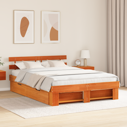 vidaXL Drawer with Headboard with Storage Wax 160 x 200 cm Frame Bed