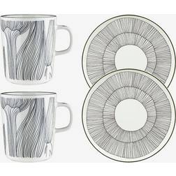Marimekko Kukat Puhkeavat Frühstücksset 4 Teile White Forest Green Black Service