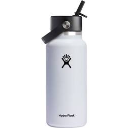Hydro Flask Wide Mouth with Flex Straw Cap White Water Bottle 0.95L