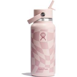 Hydro Flask Wide Mouth with Flex Straw Cap Checkered Pink Water Bottle 0.95L