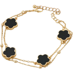 Shein 1pc Summer Beach Style Sweet Clover Shaped Double Layer Anklet, Fashion Women Vacation Gift (The Number Of Beads On The Second Layer Is Random, Some Black Ones Need To Be Peeled) Valentines