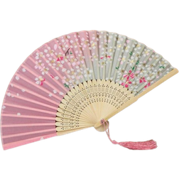 Shein 1pc Pink Flower Pattern Decor Folding Chinese Style Fan For Parties