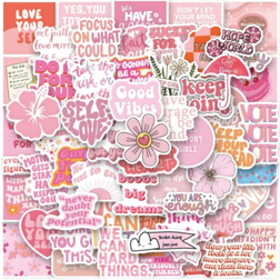 Shein 60PCS Pink Inspirational Stickers Vinyl Stickers Scrapbook, Journaling, Laptop, Bumper, Skateboard, Water Bottles, Computer, Phone, Cartoon, Hard Hat, Car Stickers Back To School