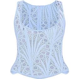 PrettyLittleThing Textured Sheer Floral Square Neck Corset - Sky Blue