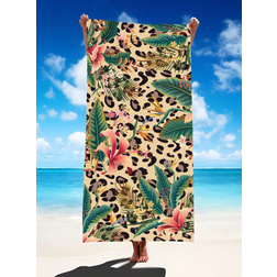 Shein Plant Floral Leaves Leopard Beach Bath Towel Multicolour (150x75cm)