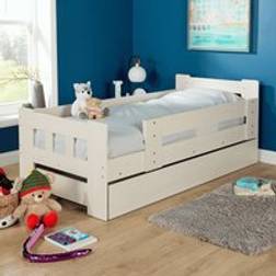 Home Source Kids Single Pull Out Trundle Guest Bed Frame White