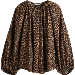 H&M Oversized Blouse - Beige/Leopard Print