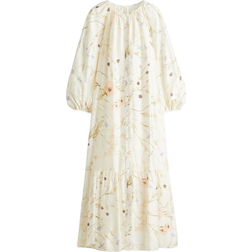 H&M Dame Oversized Kjole Med Bindebælte - Hvid/Blomstret