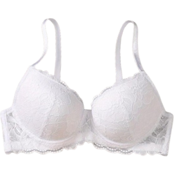 Shein Women's White Sexy Lace Girls Underwear Gathered Comfortable Bra BC Cup