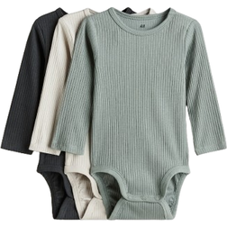 H&M Ribbed Bodysuits 3-pack - Dusty Green/Dark Grey (0993598049)