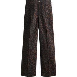 H&M Wide High Jeans - Dark Brown/Leopard Print