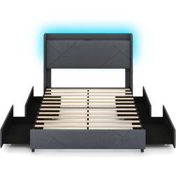 Costway King Frame with LED Lights Grey 145x210cm