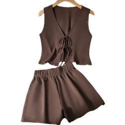 Shein 2pcs Solid Color Casual Knotted Design Women Outfit