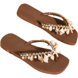 Shein Handgjorda Naturliga Skal & Sjöstjärnor Rhinestone Dekorkedja - Brun