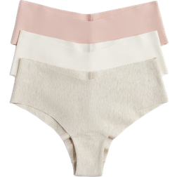 H&M Invisible Cotton Hipster Briefs 3-pack - Light Beige Marl/White/Pink
