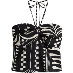 H&M Short Halter Neck Top - Black/Patterned