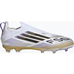 adidas F50 Elite Laceless Firm Ground Kids Boots - Cloud White/Core Black/Gold Metallic