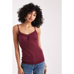 Hollister Y2K Lace Trim Pointelle Cami Top - Burgundy