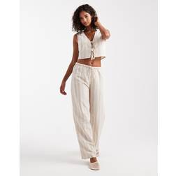 New Look Co-Ord Wide Leg Stripe Trousers - Cream White