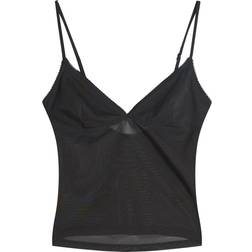 Bershka Mesh Topp Med Smala Axelband - Svart