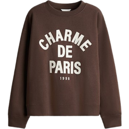 H&M Text Motif Sweatshirt - Dark Brown/Paris