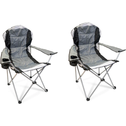 Hy5 Folding Camping Chairs Heavy Duty Padded 2-Chairs - Grey