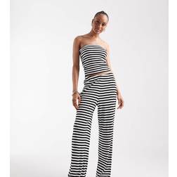 Vero Moda Tall Vitrandiga Ribbade Byxor Set - Svart