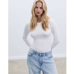 Stradivarius Ecrufarvet Langærmet Bodystocking Polyamid - Hvid