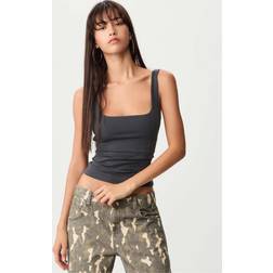 Stradivarius Tank Top With A Square Cut Neckline - Dark Grey