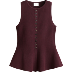H&M Rib Knit Peplum Waistcoat - Burgundy