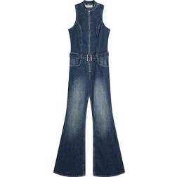 Bershka Denim Utsvängd Jumpsuit - Blå