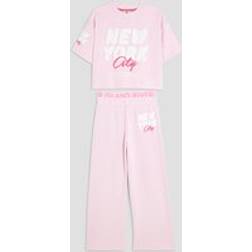 River Island Girls Pink New York Wide T-Shirt Set