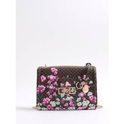 River Island Floral Monogram Paneled Shoulder Bag - Brown