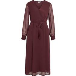 Vila V-Neck L S Midi Dress - Aubergine