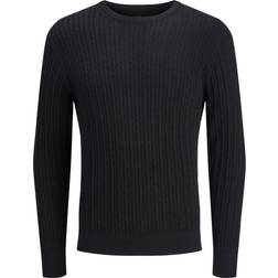 Jack & Jones Emil Knit Cable Crew Neck Black