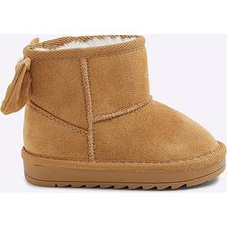 River Island Mini Girls Faux Suede Bow Boots - Beige