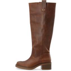Bianco Biamary Knee High Pull On Boot Pull Up Leather Støvler - Brun