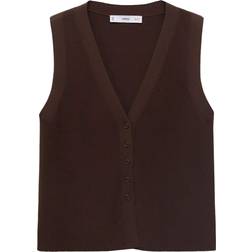 Mango Knitted V Neck Vest - Brown