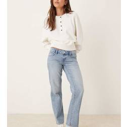 Gina Tricot Petite Ljusblå Jeans Med Raka Ben Och Låg Midja Vintagetvätt