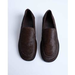 Topshop Corrie Real Leather Pony Flat Shoe Loafer - Chocolate