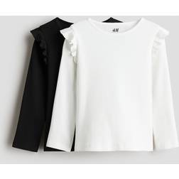 H&M Girls Ribbed Cotton Tops 2-Pack - White/Black