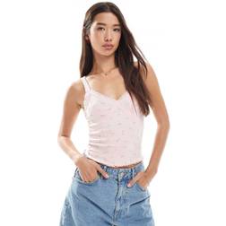 New Look Lace Trim Vest Top Pink Floral