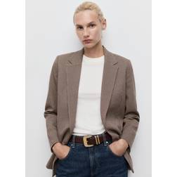 Mango Double-Breasted Micro Houndstooth Jacket - Burgundy