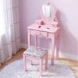 Shein Dressing Pink Vanity Table With Mirror